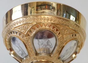 Solid silver gilt antique French Romanesque Chalice with Enamels